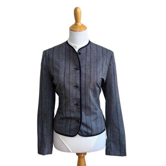 Vintage Gleneagles of Scotland Wool Blazer Striped Navy Blue Made in UK Jacket - Picture 1 of 10